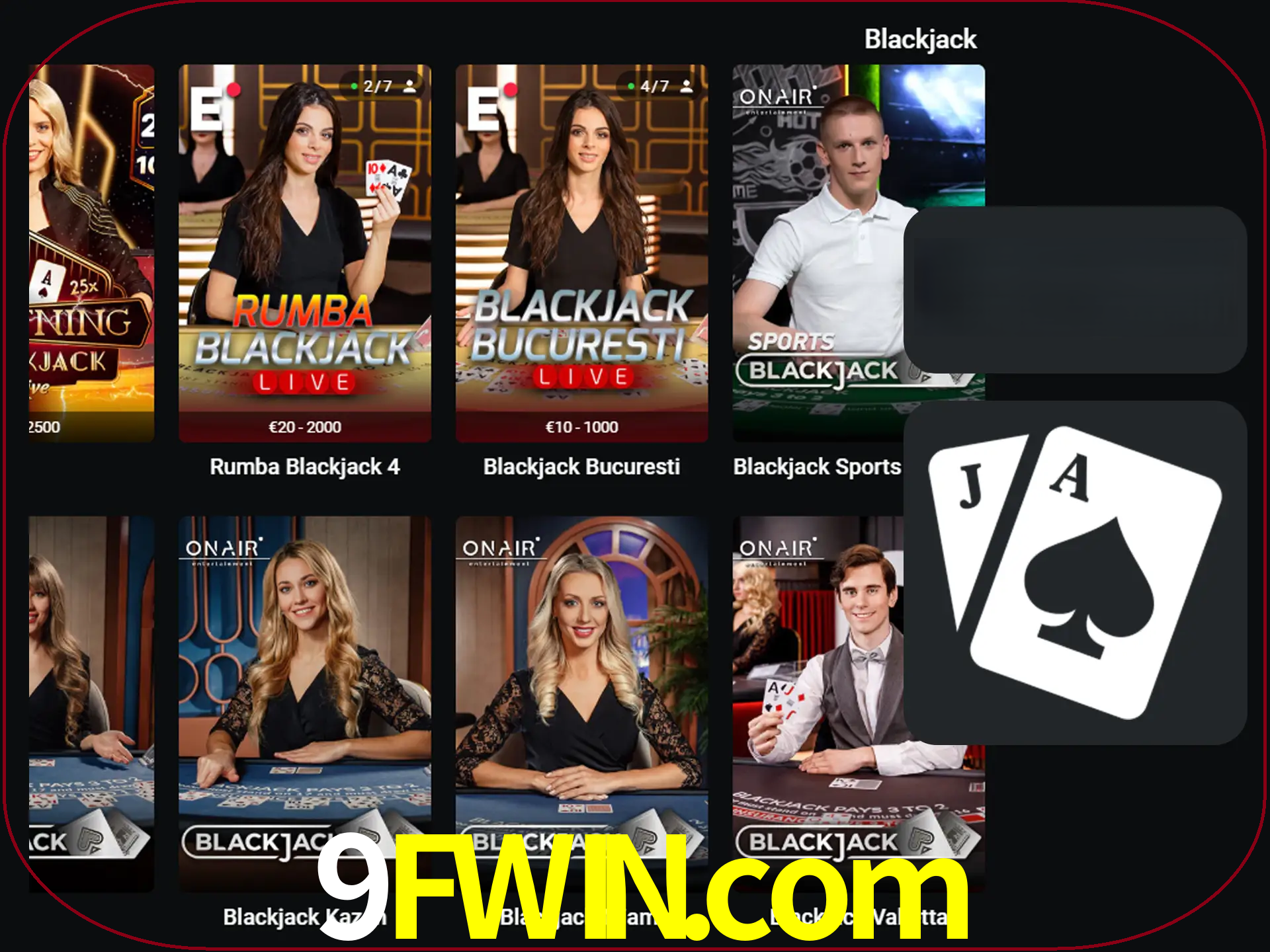 Escolha uma mesa completa de jogadores de blackjack.
